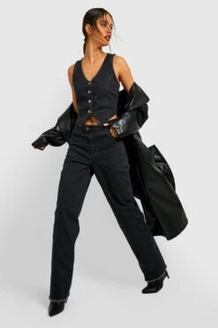 Jeans Mit Weitem Bein, Acid-Waschung Und Naht-Detail -Deutschland Mode Pfiff Verkaufs-Shop gzz28573 black xl 3