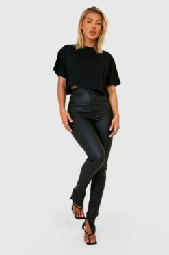Beschichtete Skinny Jeans Mit Hohem Bund Und Geteiltem Saum -Deutschland Mode Pfiff Verkaufs-Shop gzz28614 black xl 2
