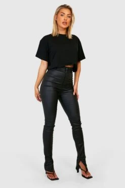 Beschichtete Skinny Jeans Mit Hohem Bund Und Geteiltem Saum -Deutschland Mode Pfiff Verkaufs-Shop gzz28614 black xl 3