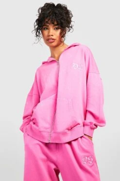 Oversize Hoodie Mit Reißverschluss Und Acid-Waschung