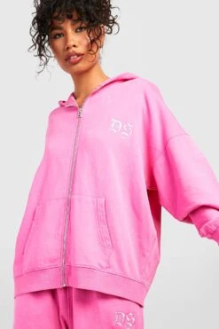 Oversize Hoodie Mit Reißverschluss Und Acid-Waschung -Deutschland Mode Pfiff Verkaufs-Shop gzz28797 pink xl 2