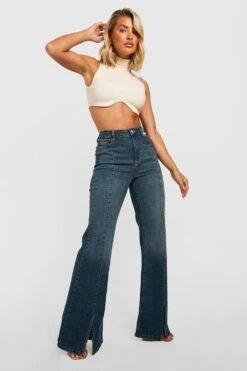 Schlaghose Mit Hohem Bund Und Geteiltem Saum