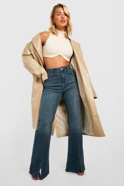 Schlaghose Mit Hohem Bund Und Geteiltem Saum -Deutschland Mode Pfiff Verkaufs-Shop gzz29018 vintage20blue xl 2