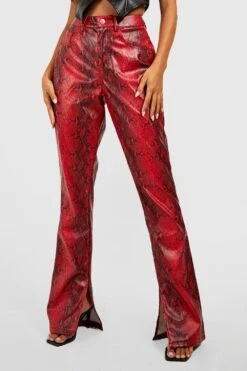 Hose In Python-Lederoptik Mit Geteiltem Saum -Deutschland Mode Pfiff Verkaufs-Shop gzz30574 red xl 3
