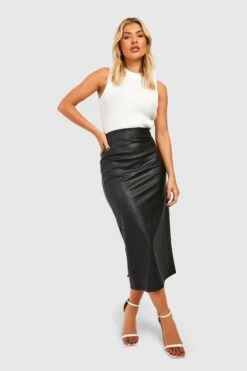 Midirock In Lederoptik Mit Schlitz -Deutschland Mode Pfiff Verkaufs-Shop gzz30856 black xl 2