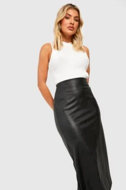 Midirock In Lederoptik Mit Schlitz -Deutschland Mode Pfiff Verkaufs-Shop gzz30856 black xl 3