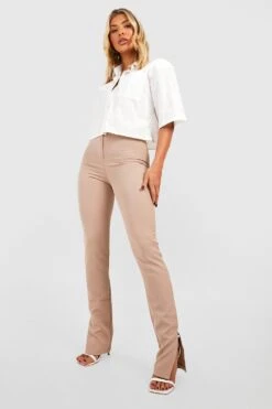 Slim-Fit Hose Mit Hohem Bund Und Geteiltem Saum -Deutschland Mode Pfiff Verkaufs-Shop gzz30862 stone xl 2