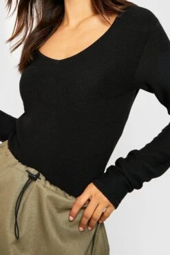 Gerippter Strick-Body Mit Naht-Detail -Deutschland Mode Pfiff Verkaufs-Shop gzz31002 black xl 3