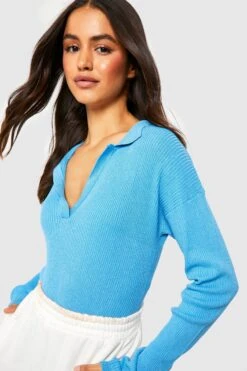 Gerippter Strick-Body Mit Polo-Kragen -Deutschland Mode Pfiff Verkaufs-Shop gzz31003 sky20blue xl 2