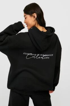 Oversize Hoodie Mit Strass-Slogan