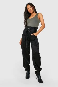 Petite Premium Satin-Cargohose Mit D-Ring -Deutschland Mode Pfiff Verkaufs-Shop gzz32066 tan xl 2