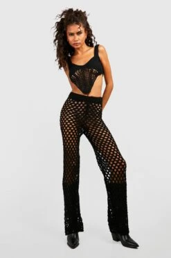 Gehäkelte Hose Mit Weitem Bein -Deutschland Mode Pfiff Verkaufs-Shop gzz32159 black xl 2