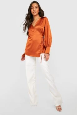 Satin Wickel-Hemd Mit Volumen-Ärmeln -Deutschland Mode Pfiff Verkaufs-Shop gzz32379 spice xl 2