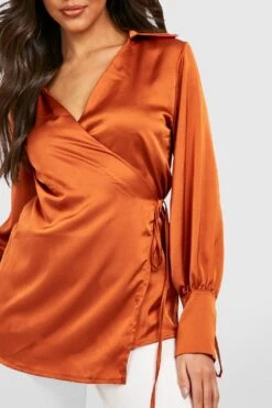 Satin Wickel-Hemd Mit Volumen-Ärmeln -Deutschland Mode Pfiff Verkaufs-Shop gzz32379 spice xl 3