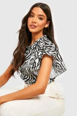 Zebraprint Satin-Bluse Mit Weiten Ärmeln -Deutschland Mode Pfiff Verkaufs-Shop gzz32392 black xl 3