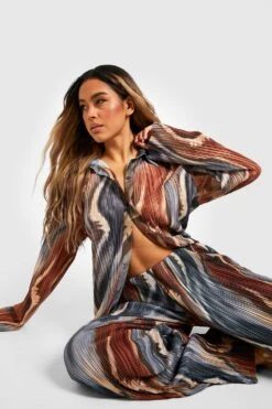 Plissee-Hose Mit Weitem Bein Und Marmor-Print 6 Plissee-Hose Mit Weitem Bein Und Marmor-Print -Deutschland Mode Pfiff Verkaufs-Shop gzz33093 rust xl 2