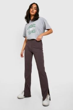 Weiche Gerippte Skinny Hose Mit Geteiltem Saum