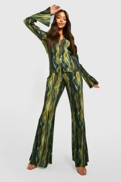 Plissee Schlaghose Mit Abstraktem Print