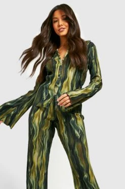 Plissee Schlaghose Mit Abstraktem Print -Deutschland Mode Pfiff Verkaufs-Shop gzz34073 green xl 2