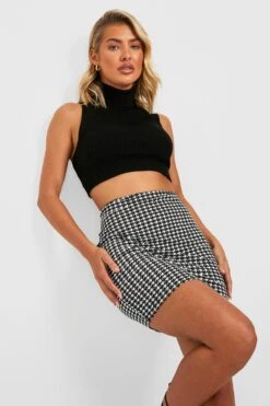Karierter Minirock Mit Hahnentritt-Print