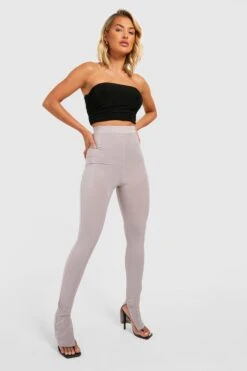Leggings Mit Hohem Bund Und Geteiltem Saum 6 Leggings Mit Hohem Bund Und Geteiltem Saum -Deutschland Mode Pfiff Verkaufs-Shop gzz34417 grey xl 2