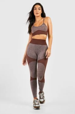 Nahtlose Kontrast Active Leggings -Deutschland Mode Pfiff Verkaufs-Shop gzz34808 chocolate xl 2
