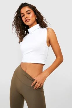 Hochgeschlossenes ärmelloses Basic Jersey Crop Top -Deutschland Mode Pfiff Verkaufs-Shop gzz34859 white xl 3