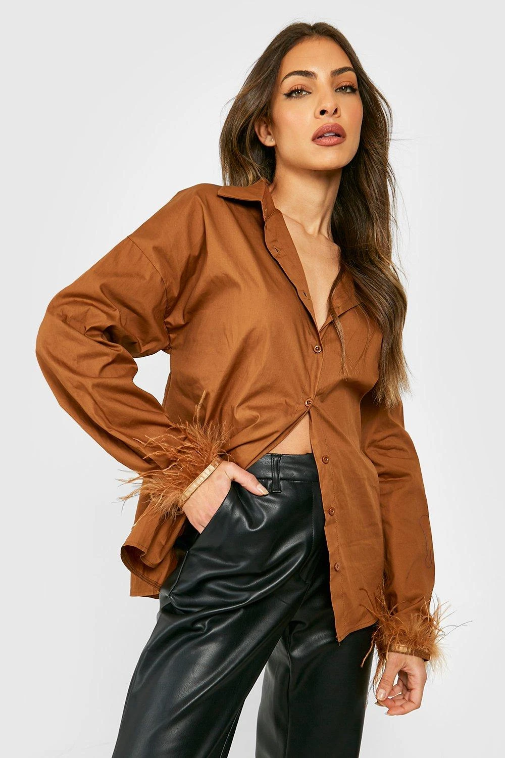 Oversize Hemd Mit Feder-Bündchen 1 Oversize Hemd Mit Feder-Bündchen