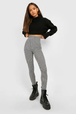 Basic Leggings Mit Hahnentritt-Print -Deutschland Mode Pfiff Verkaufs-Shop gzz35953 black xl 2