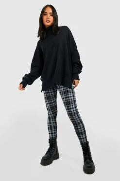 Karierte Basic Leggings -Deutschland Mode Pfiff Verkaufs-Shop gzz35956 black xl 2