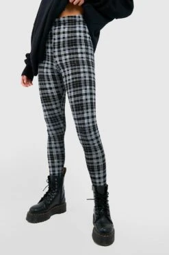 Karierte Basic Leggings -Deutschland Mode Pfiff Verkaufs-Shop gzz35956 black xl 3