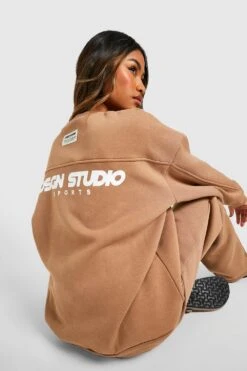 Oversize Sweatshirt Mit Dsgn Studio Slogan -Deutschland Mode Pfiff Verkaufs-Shop gzz36098 taupe xl 2