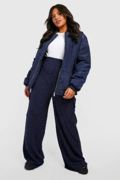 Plus Nadelstreifen Cargo-Hose Mit Weitem Bein 6 Plus Nadelstreifen Cargo-Hose Mit Weitem Bein -Deutschland Mode Pfiff Verkaufs-Shop gzz36277 navy xl 2