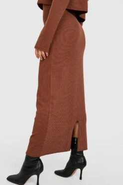 Gerippter Midirock Mit Schlitz 7 Gerippter Midirock Mit Schlitz -Deutschland Mode Pfiff Verkaufs-Shop gzz36403 chocolate xl 3