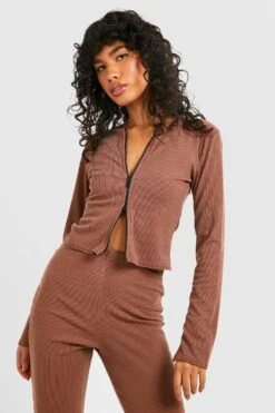 Geripptes Oberteil Mit Reißverschluss -Deutschland Mode Pfiff Verkaufs-Shop gzz36412 chocolate xl 2