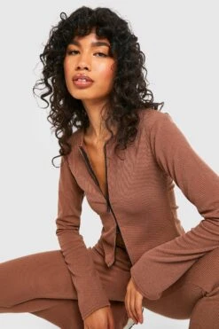 Geripptes Oberteil Mit Reißverschluss -Deutschland Mode Pfiff Verkaufs-Shop gzz36412 chocolate xl 3