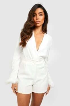Wickel-Body Mit Feder-Bündchen -Deutschland Mode Pfiff Verkaufs-Shop gzz36613 white xl 3