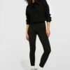 Schwarze Gerippte Basic Leggings Mit Mittelhohem Bund