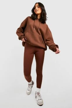 Braune Gerippte Basic Leggings Mit Mittelhohem Bund -Deutschland Mode Pfiff Verkaufs-Shop gzz36646 chocolate xl 2