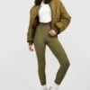 Gerippte Basic Khaki Leggings Mit Mittelhohem Bund
