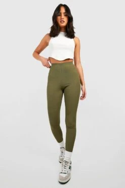 Gerippte Basic Khaki Leggings Mit Mittelhohem Bund 6 Gerippte Basic Khaki Leggings Mit Mittelhohem Bund -Deutschland Mode Pfiff Verkaufs-Shop gzz36647 khaki xl 2