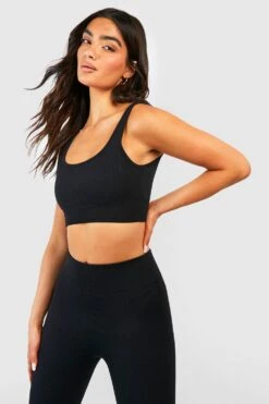 Nahtloses Geripptes Rundhals Crop Top