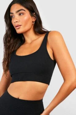Nahtloses Geripptes Rundhals Crop Top -Deutschland Mode Pfiff Verkaufs-Shop gzz36757 black xl 3