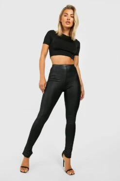 Wet-Look Leggings Mit Hohem Bund Und Geteiltem Saum -Deutschland Mode Pfiff Verkaufs-Shop gzz36928 black xl 2