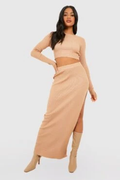 Gerippter Strickpullover & Maxirock -Deutschland Mode Pfiff Verkaufs-Shop gzz37243 camel xl 2