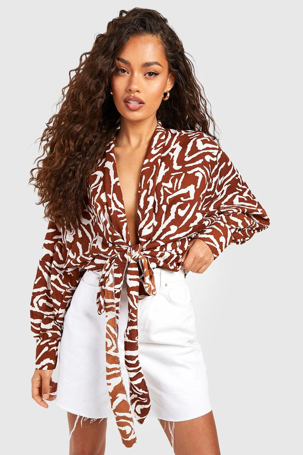 Animalprint Kimono Mit Fledermaus-Ärmeln Und Schnür-Detail 1 Animalprint Kimono Mit Fledermaus-Ärmeln Und Schnür-Detail