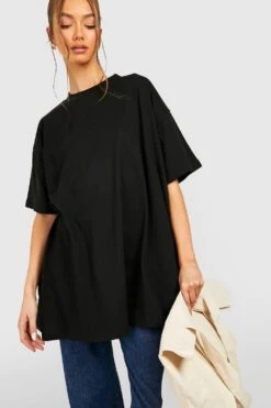 Oversize Basic Rundhals T-Shirt Aus Baumwolle