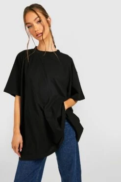 Oversize Basic Rundhals T-Shirt Aus Baumwolle -Deutschland Mode Pfiff Verkaufs-Shop gzz37419 black xl 2
