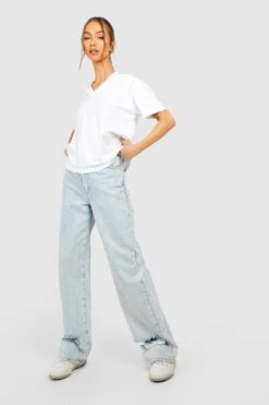 Basic T-Shirt Aus Baumwolle Mit Tiefem V-Ausschnitt -Deutschland Mode Pfiff Verkaufs-Shop gzz37421 white xl 2