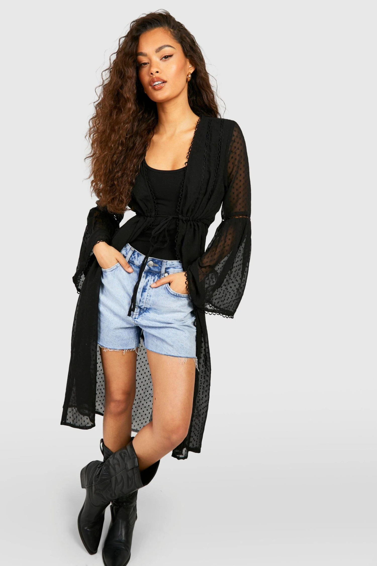 Midi-Kimono Aus Mesh Mit Schnür-Detail 3 Midi-Kimono Aus Mesh Mit Schnür-Detail – Bild 3